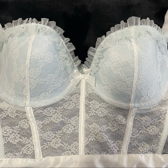 36D/M/L 2pc VS Victoria’s Secret I DO Bridal White lace ruffle babydoll garter - Picture 4 of 16